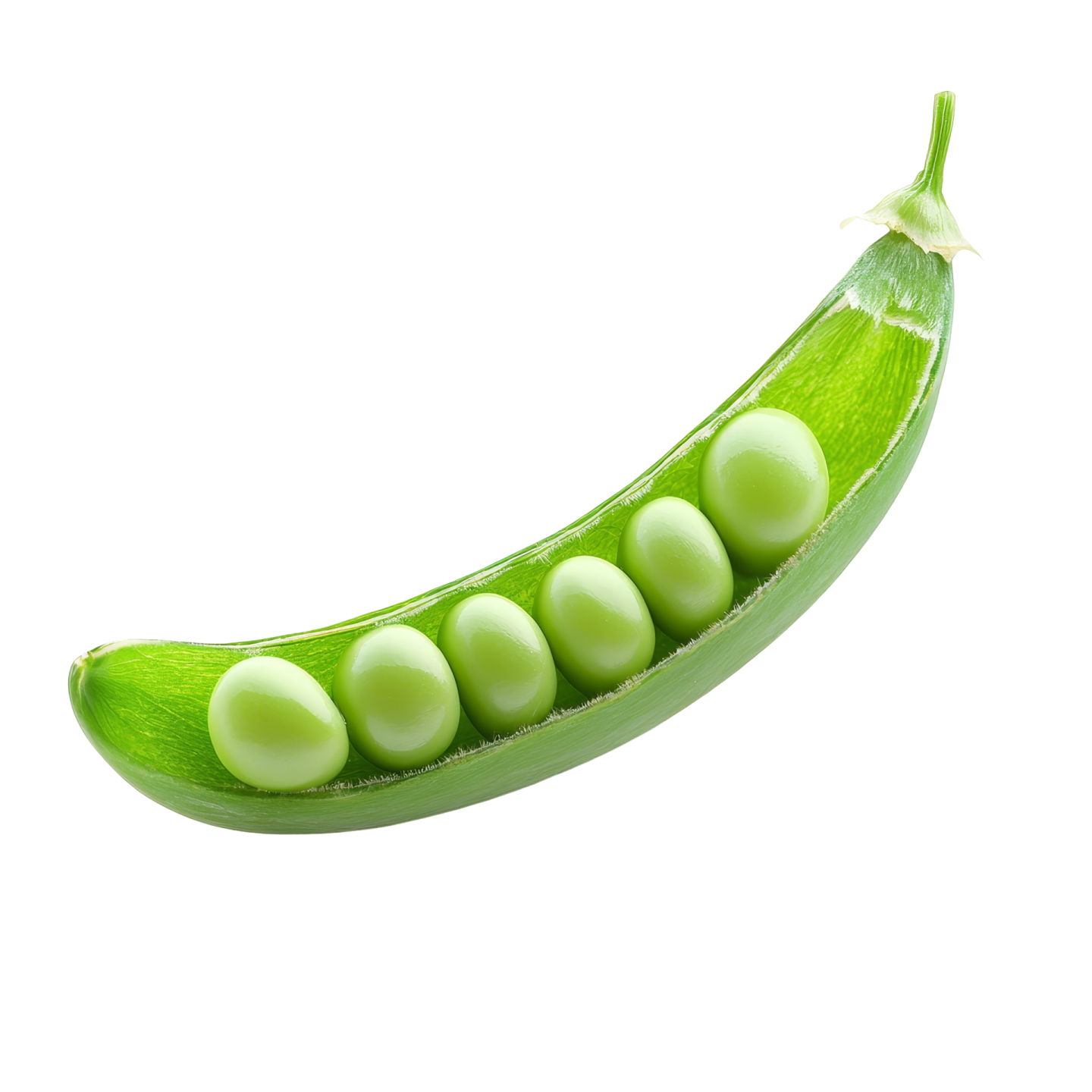 a green peas pod on a white background
