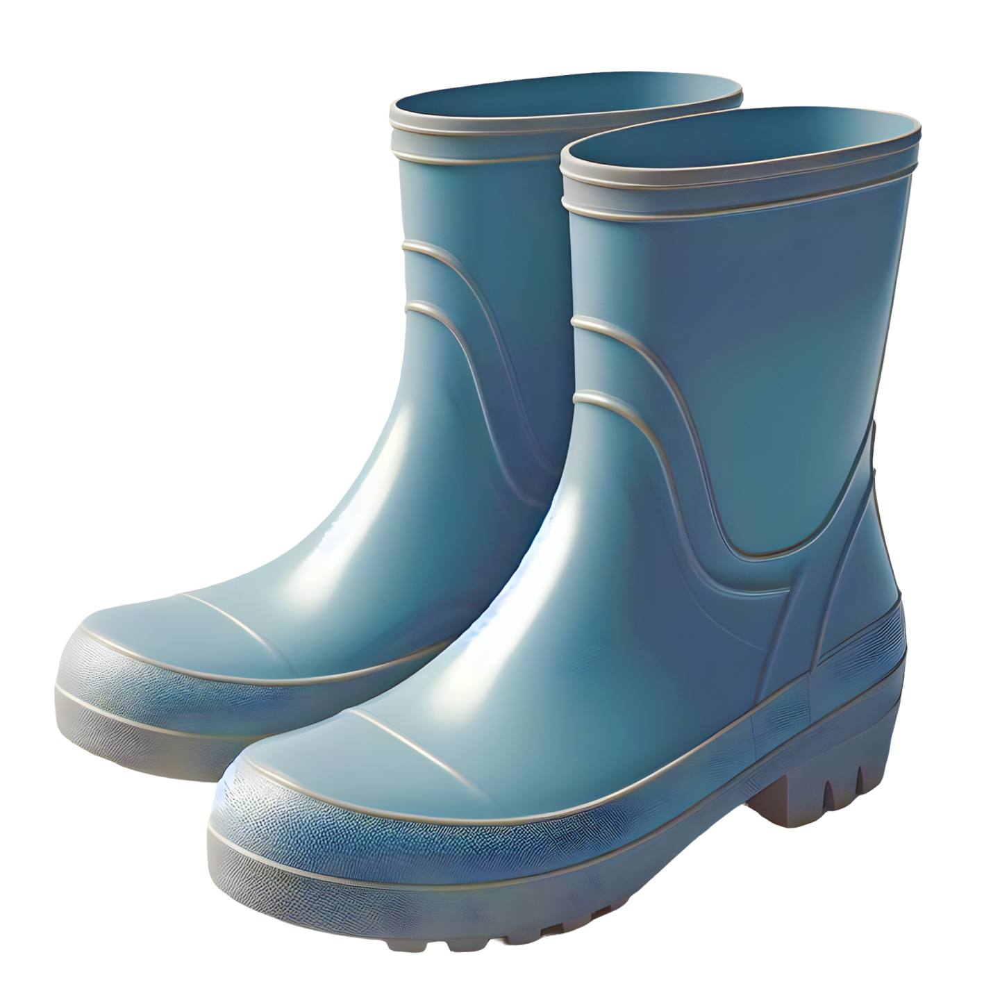 a pair of blue rain boots