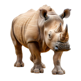 a rhino is standing with its head down