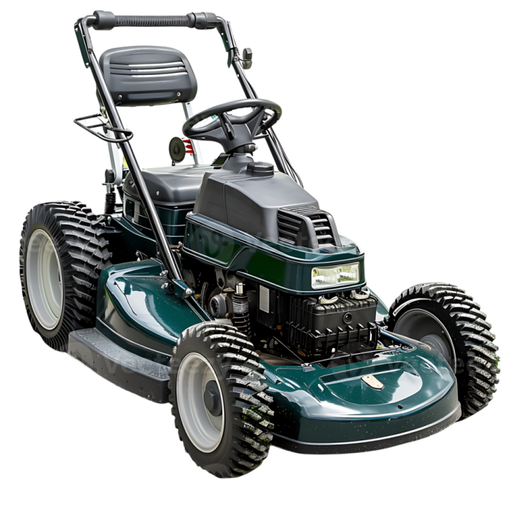 a green lawn mower on a white background
