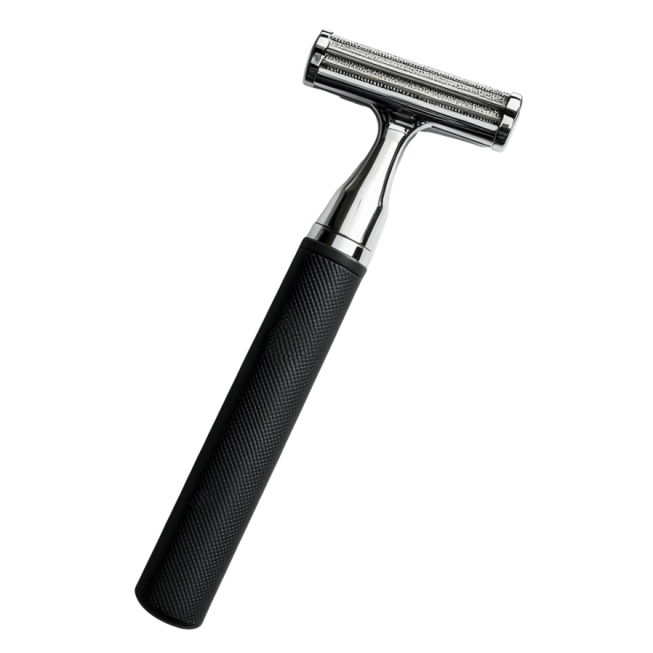 a black and silver razor on a white background