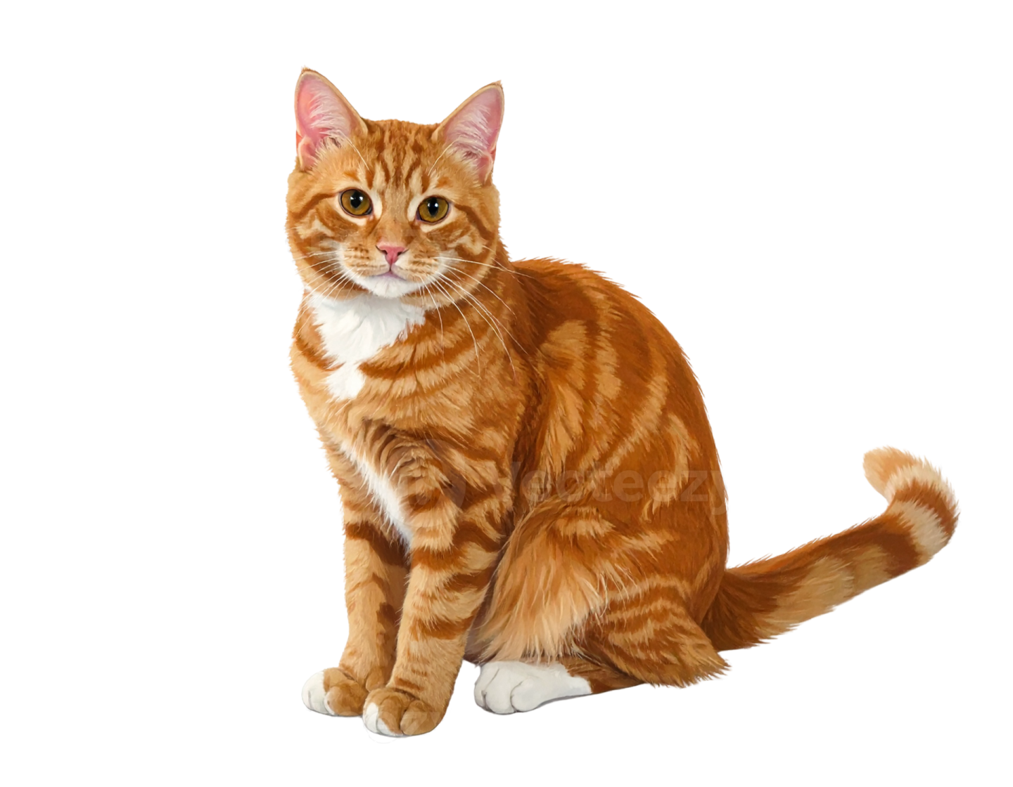 an orange cat sitting on a white background
