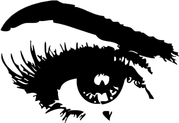 a black and white drawing of a woman's eye