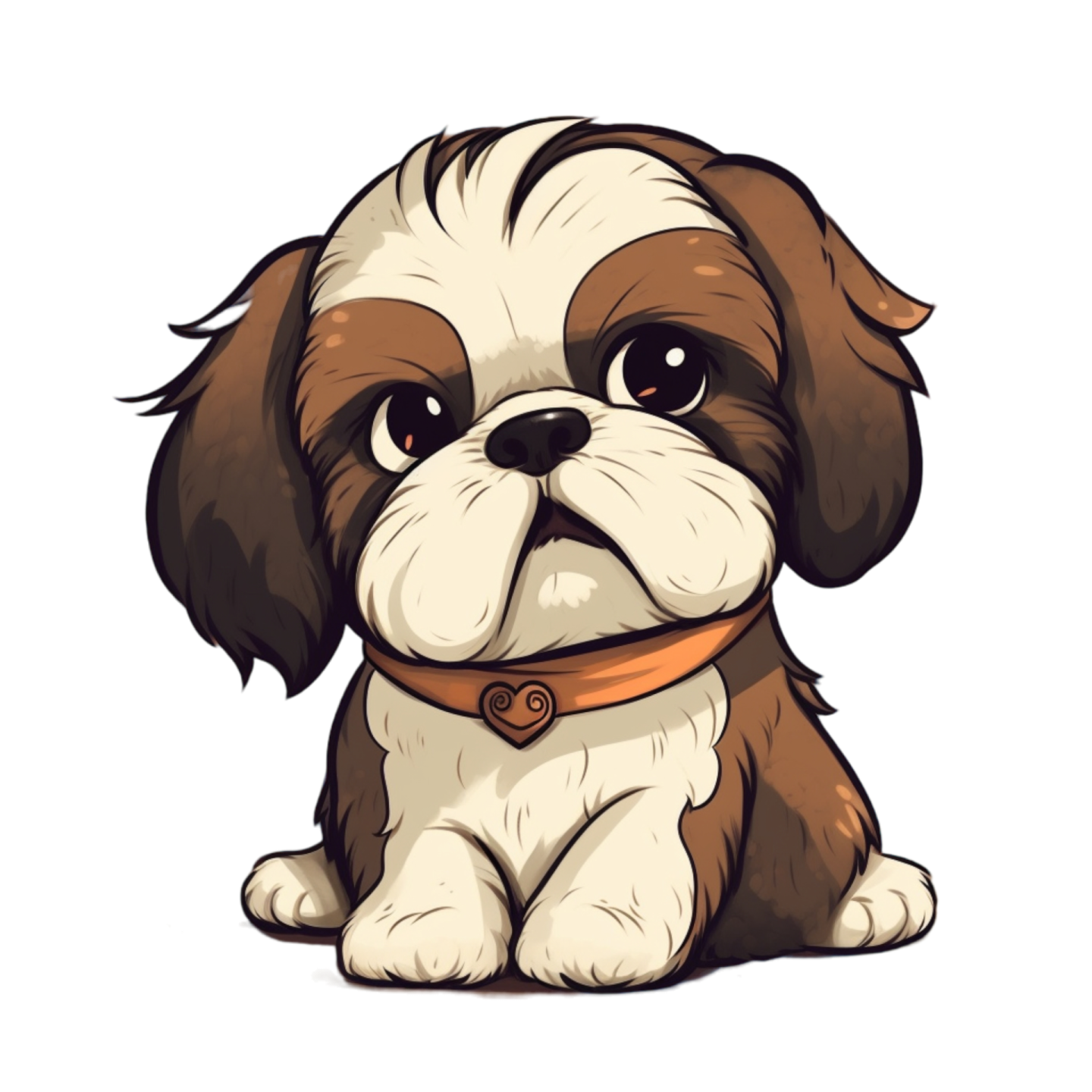 a small brown and white puppy sitting on the ground