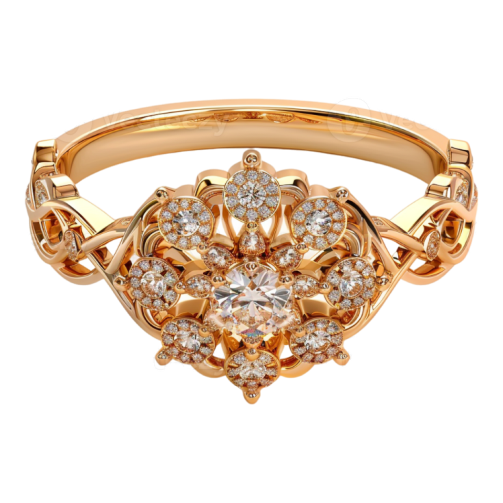 a rose shaped ring with diamonds in the center