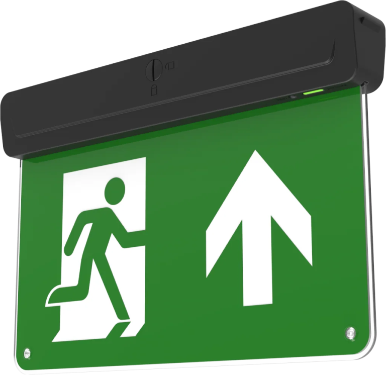 a green emergency sign with an arrow pointing to the right