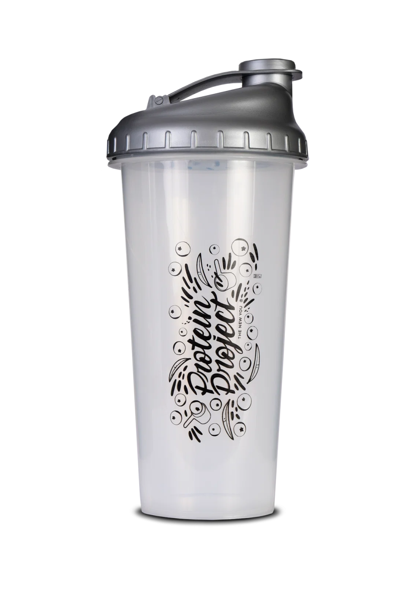 a white tumbler with a black and white design on it