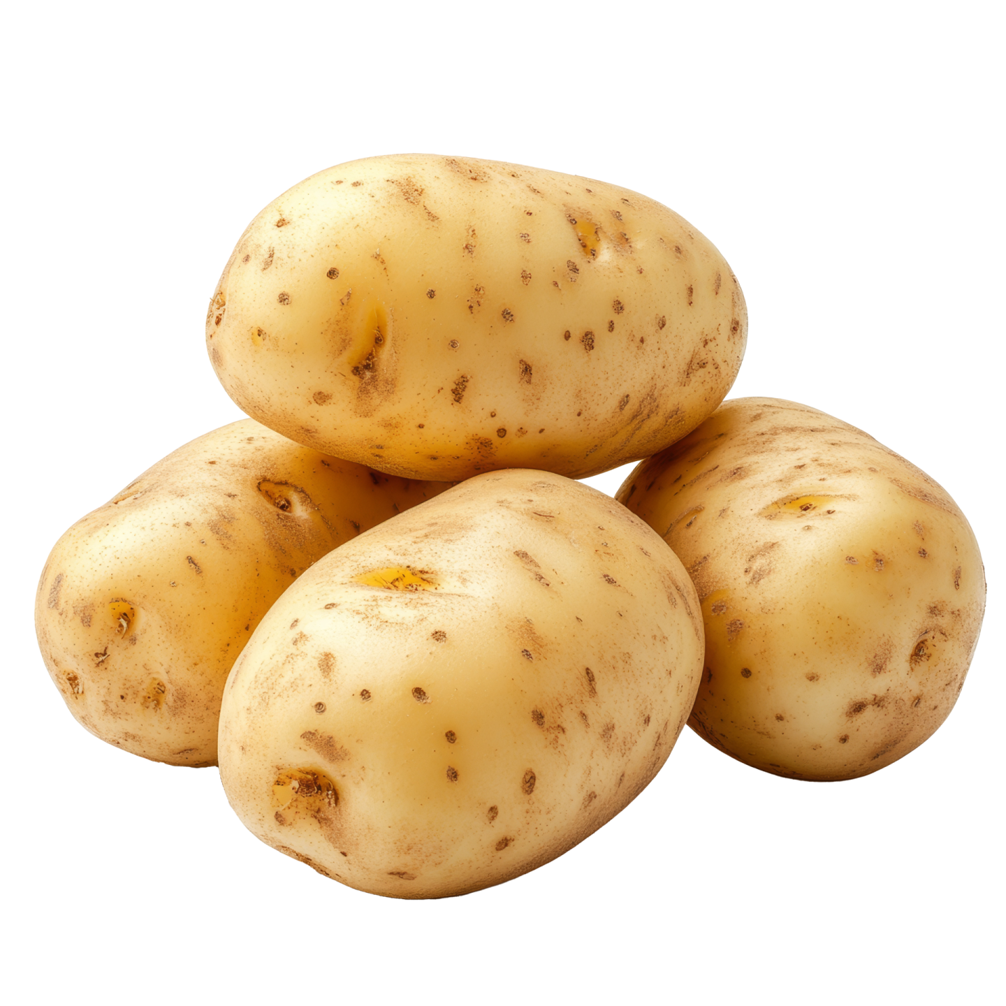 a pile of potatoes on a white background