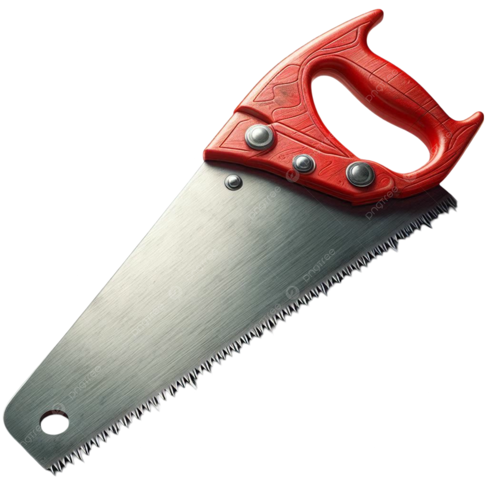 a red and black saw on a white background