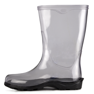 a pair of clear rain boots