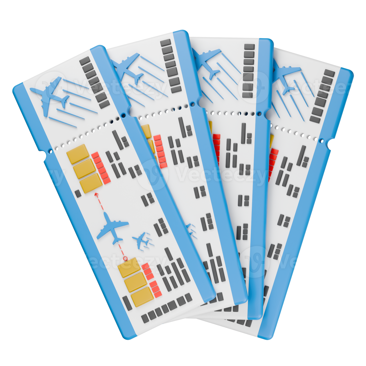 three blue and white luggage tags on a white background