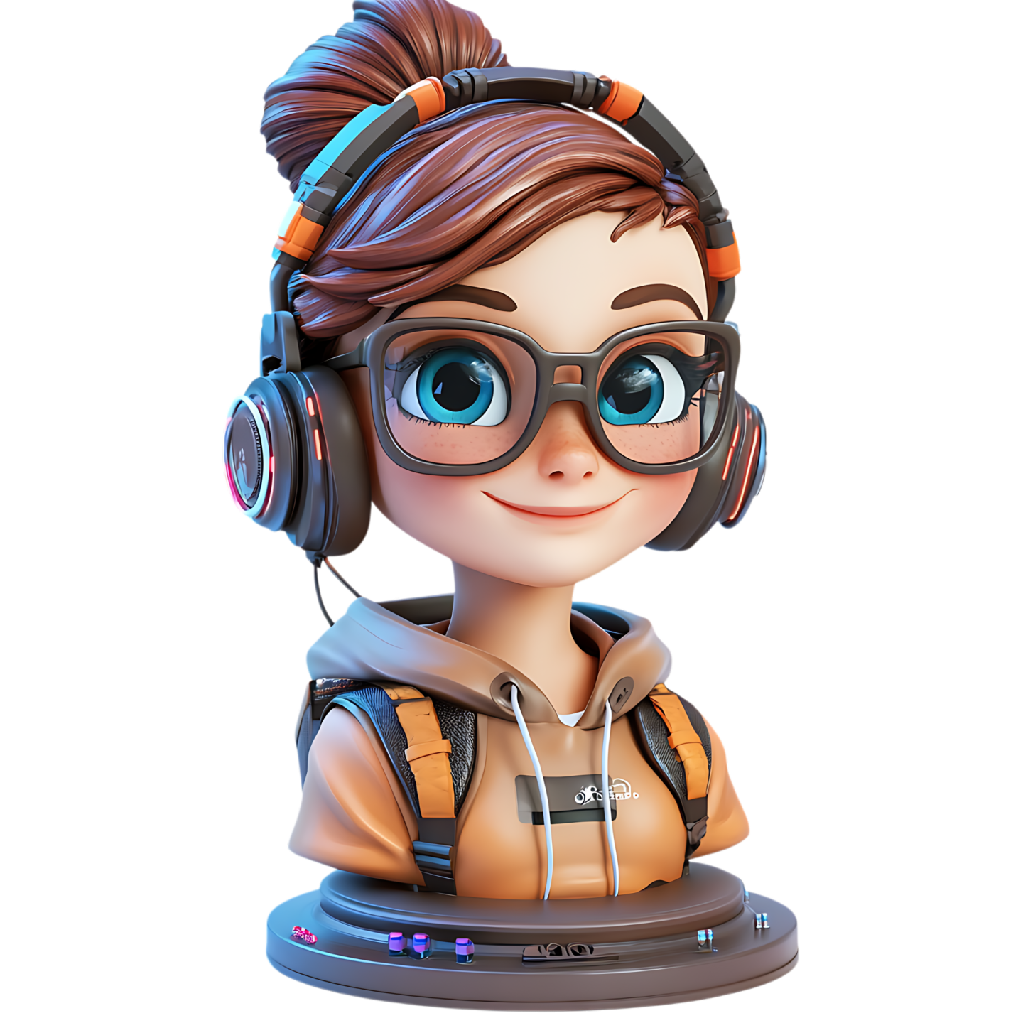 a little girl with headphones and glasses
