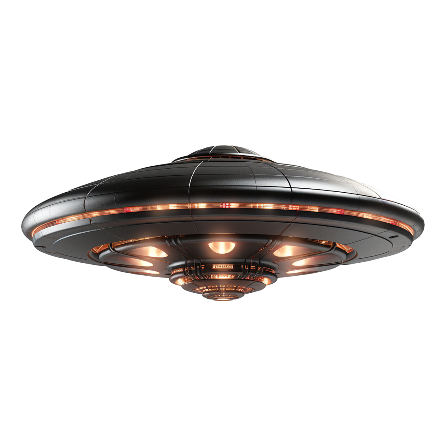 a black and red spaceship flying over a white background