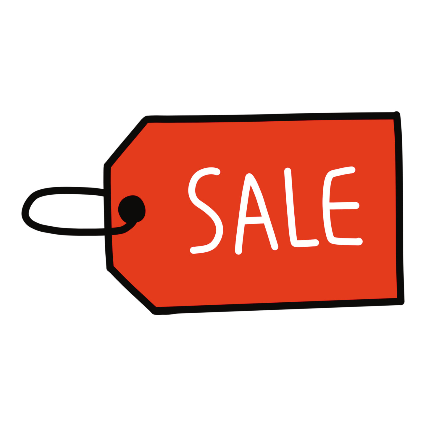 a red tag with the word sale written on it