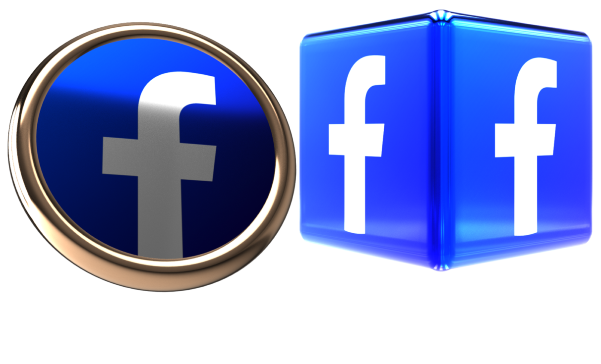 a blue cube with the facebook logo next to it