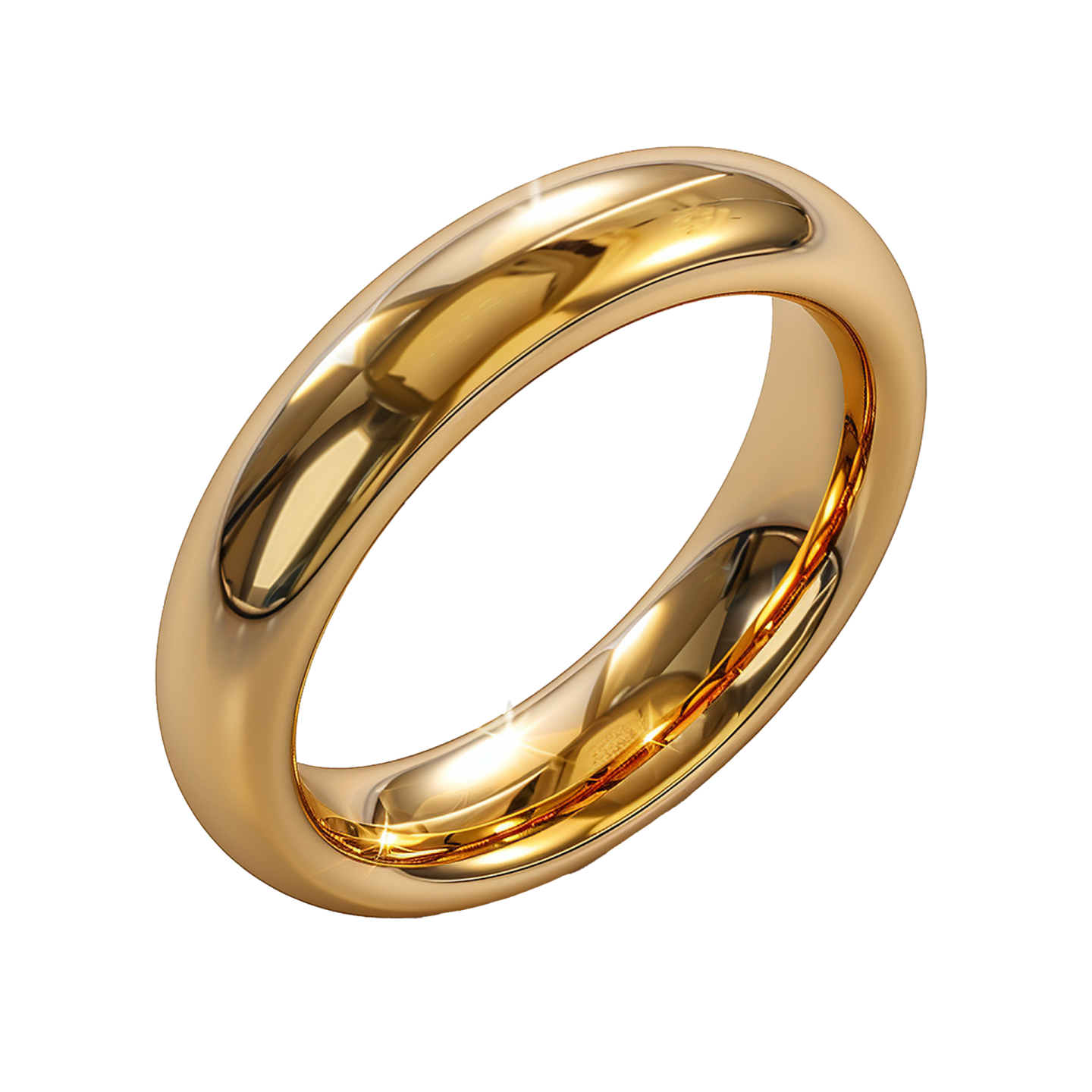 a gold wedding ring on a white background