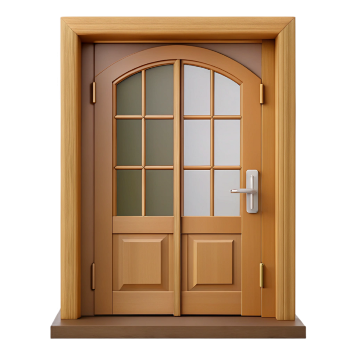 an open wooden door on a white background