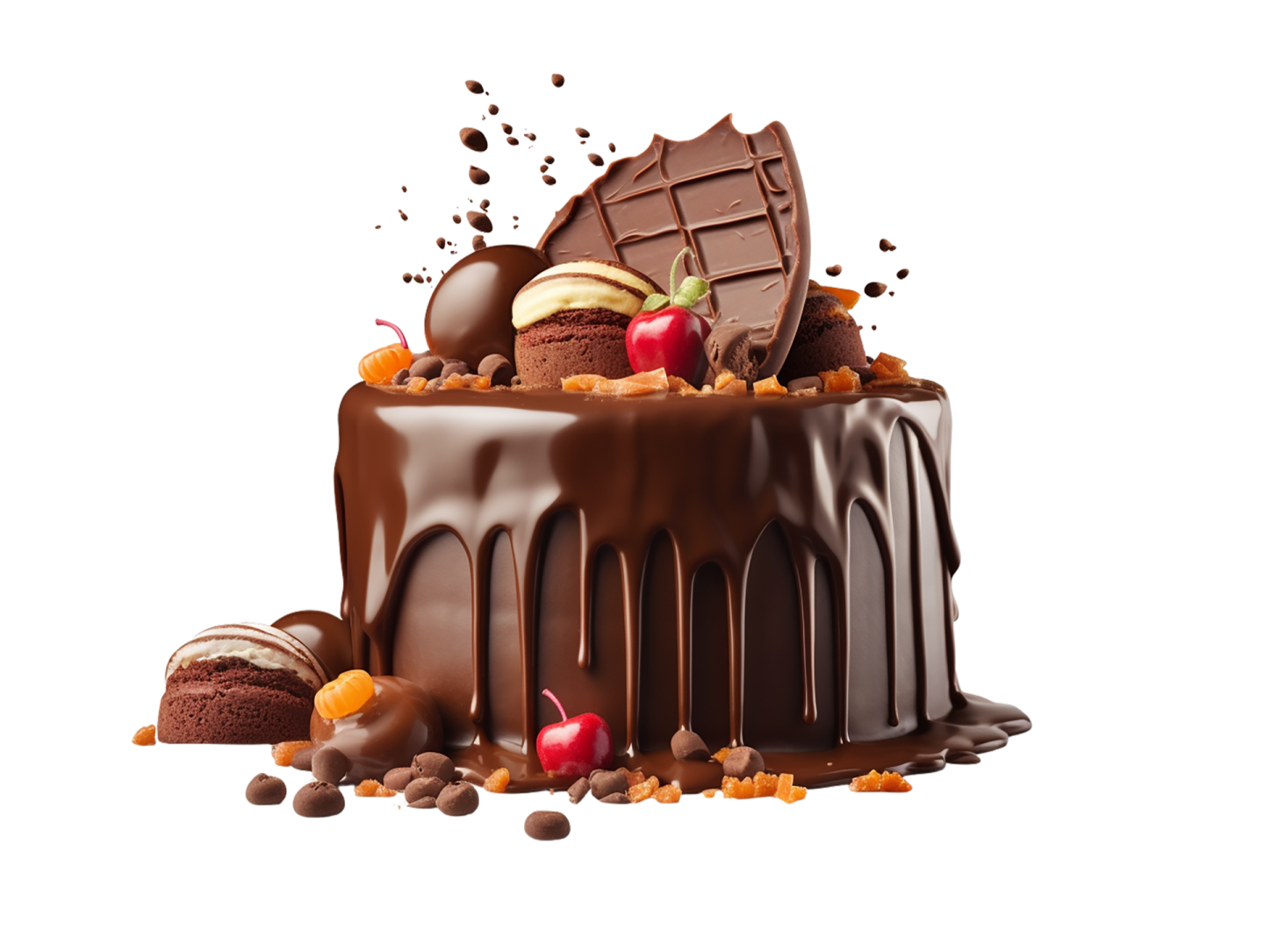 a cake with chocolate and fruit on top
