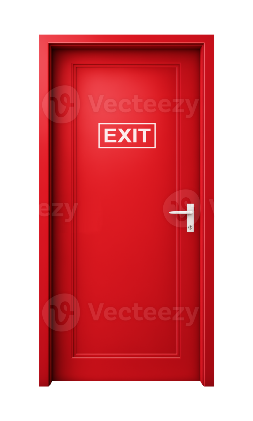 a red exit door on a white background