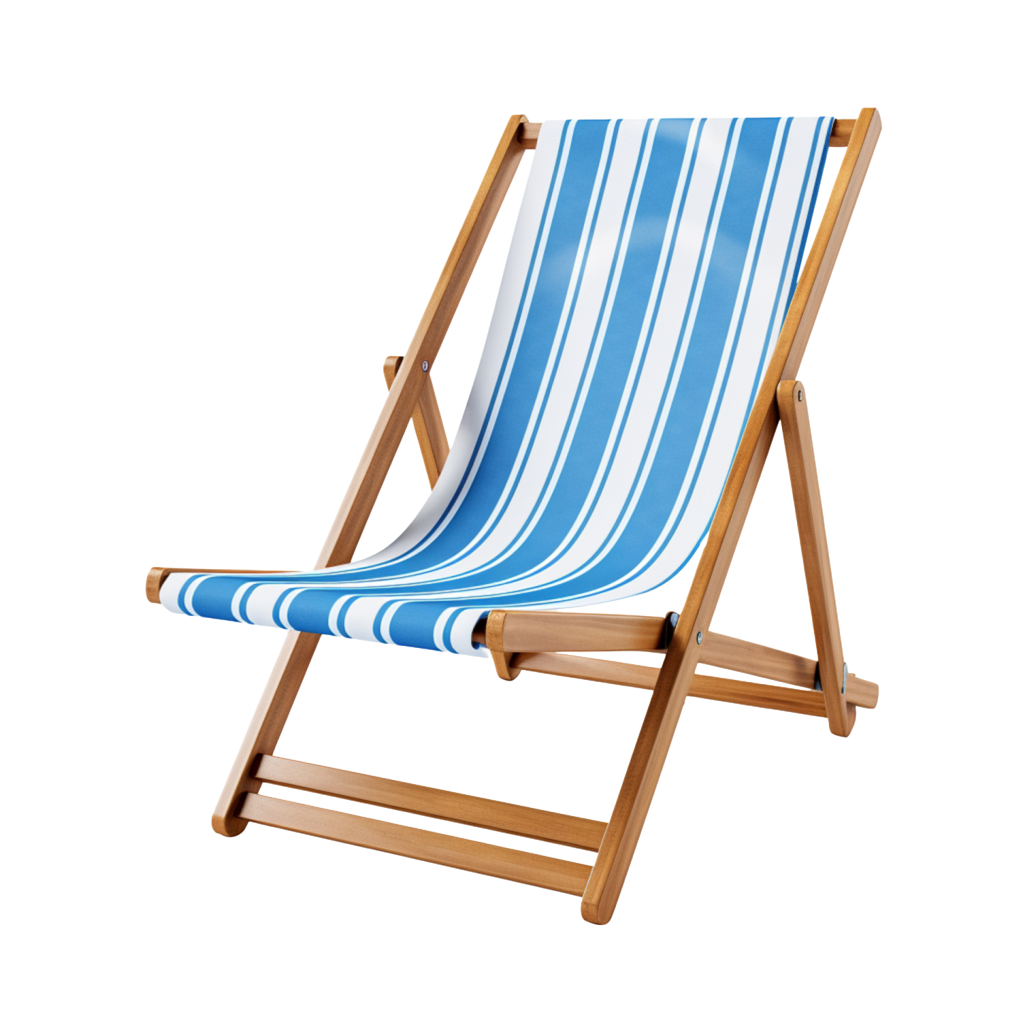 a blue and white striped deck chair