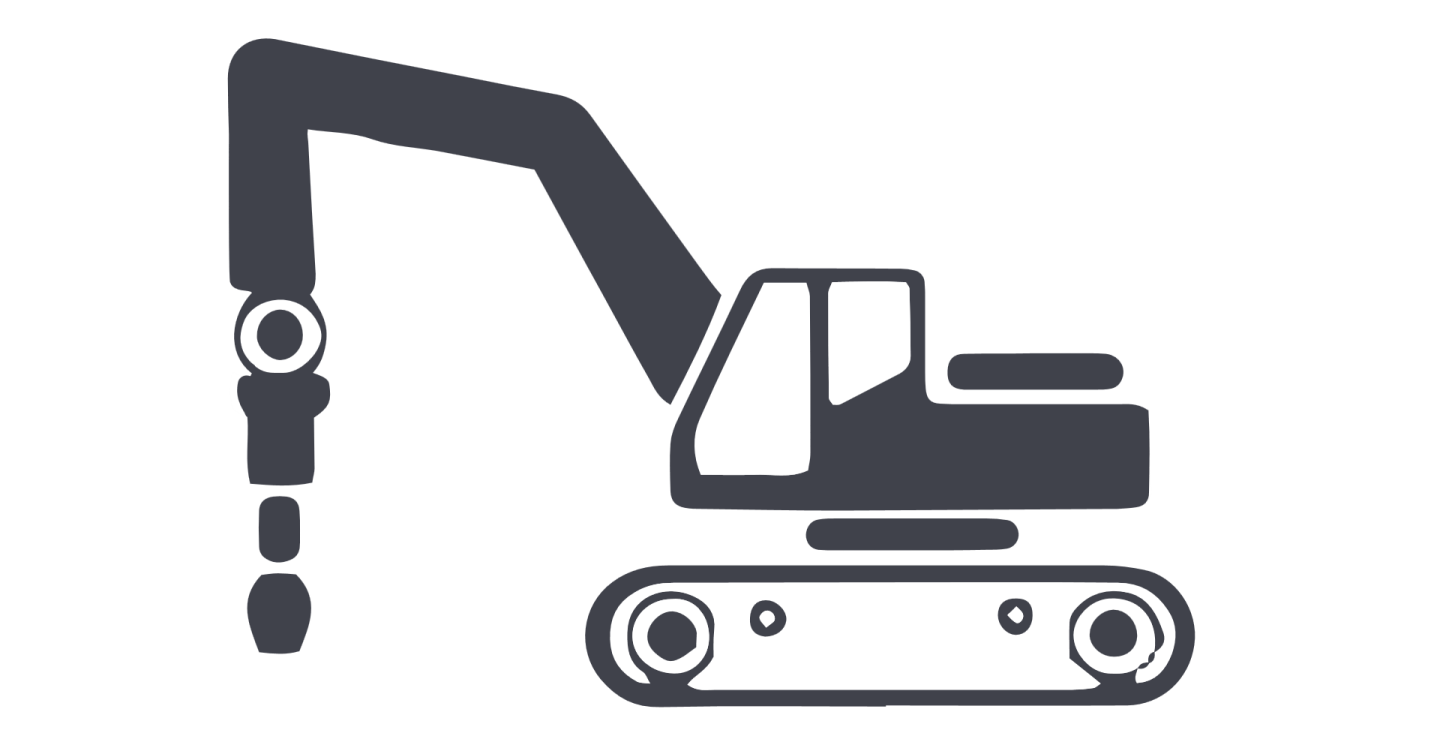 a black and white icon of a digger truck