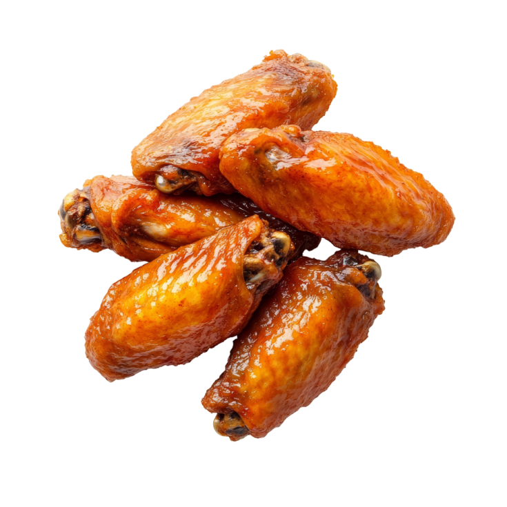 a pile of chicken wings on a white background