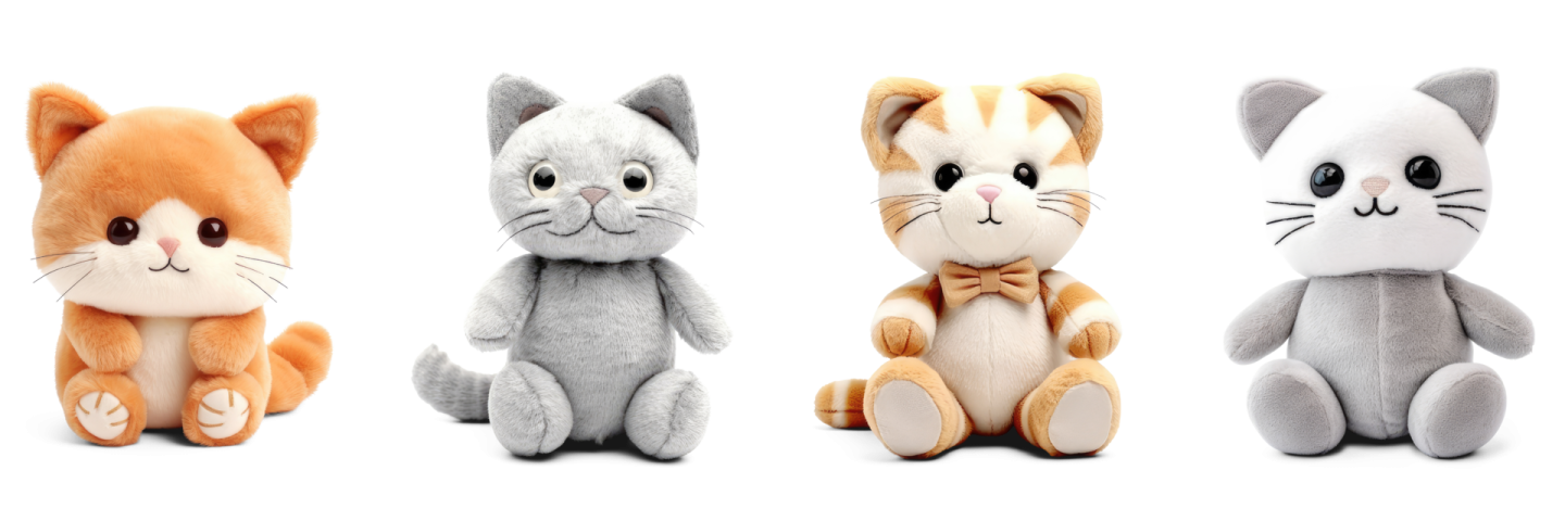 a group of stuffed animals sitting next to each other ones