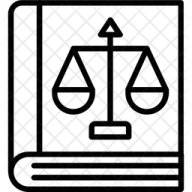 a black and white icon of a book with scales on it
