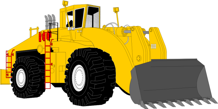 the front view of a large yellow tractor