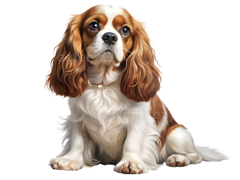 a brown and white dog sitting on the ground