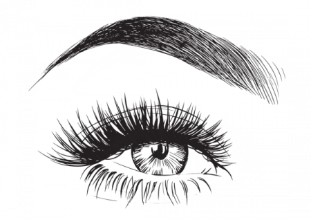 a black and white drawing of a woman's eye