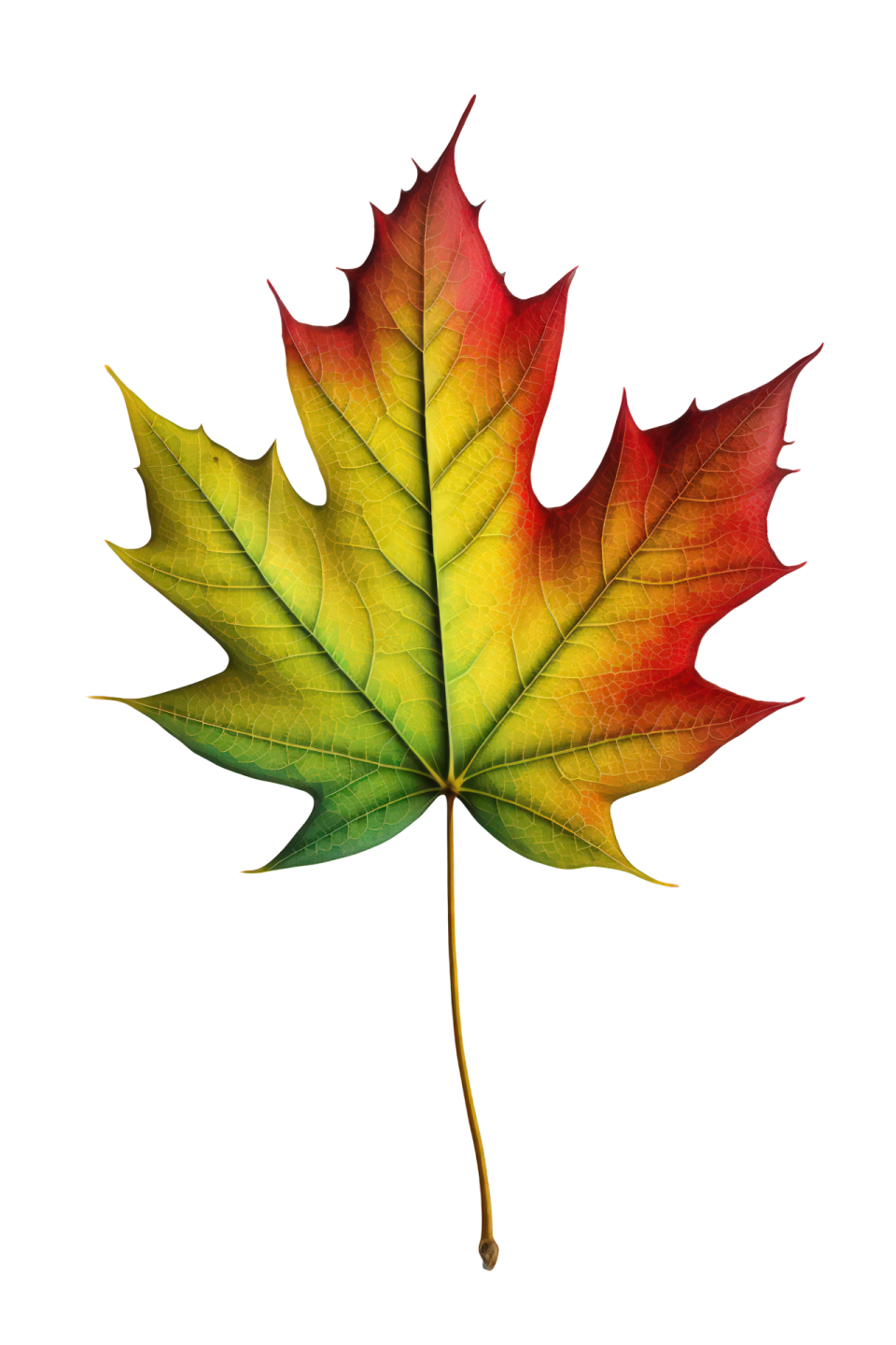 a colorful maple leaf on a white background