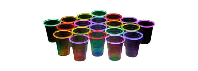 a bunch of colorful plastic cups