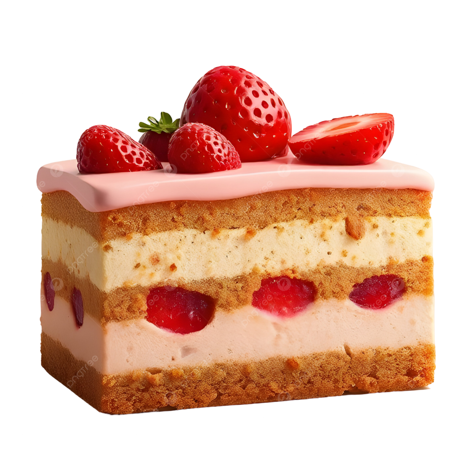 a piece of cake with strawberries on top