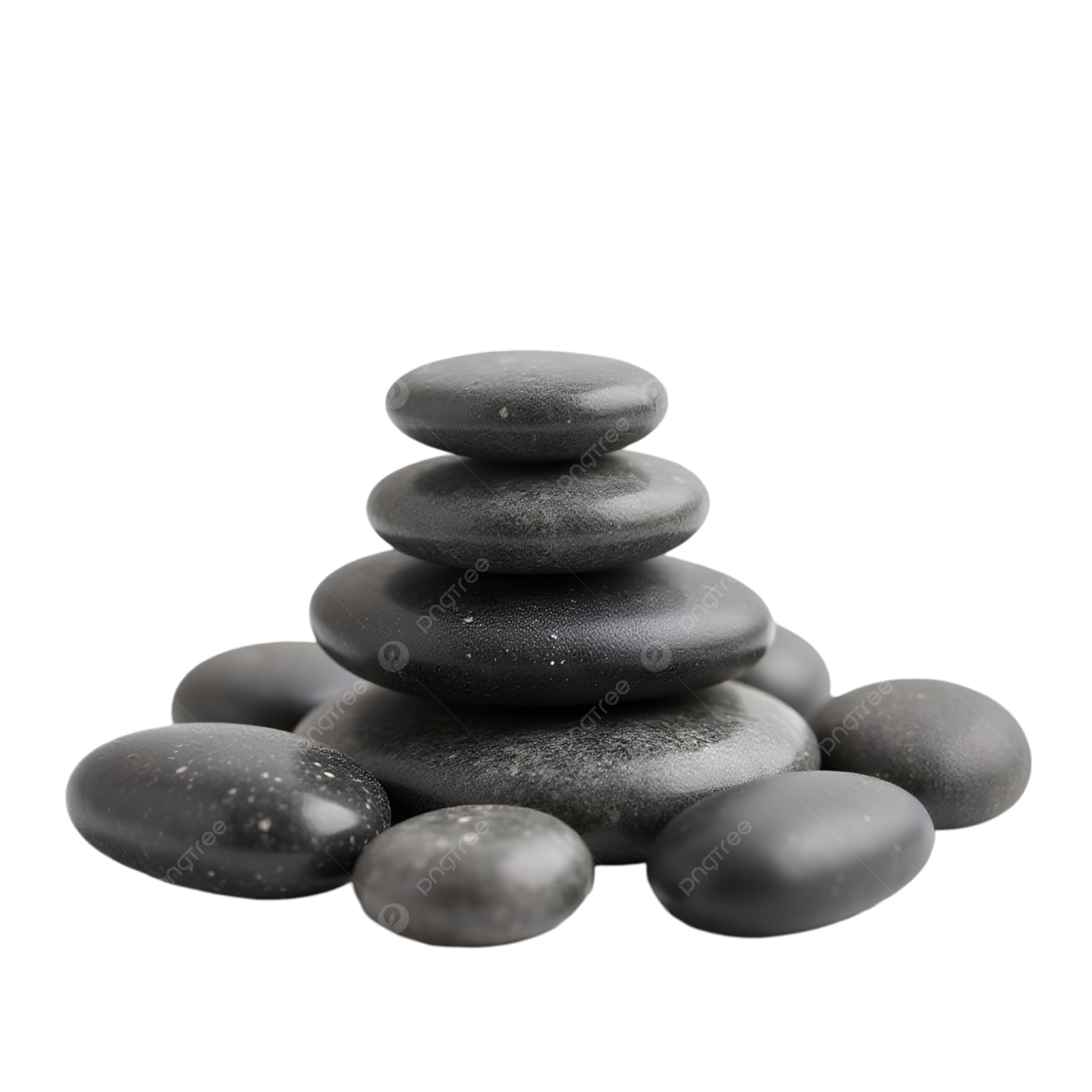 a pile of black stones on a white background