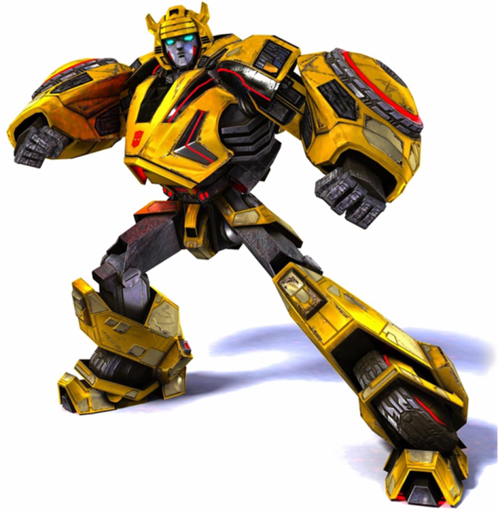 a yellow and black robot standing on a white surface