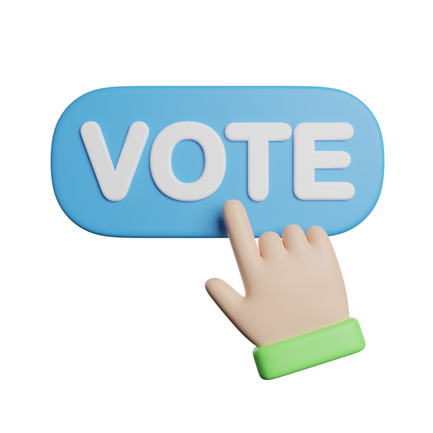 a hand presses the word vote on a blue button