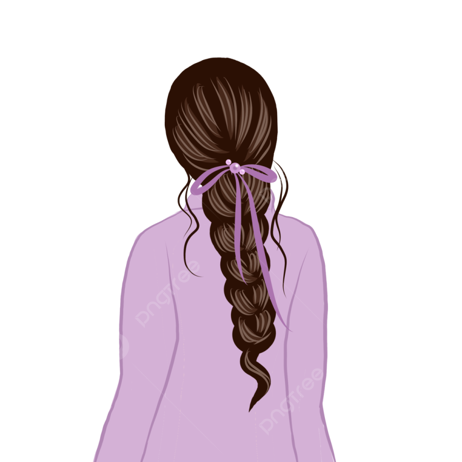 the back view of a woman with long hair in a ponytail