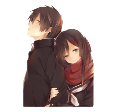 two anime characters hugging and looking at each other