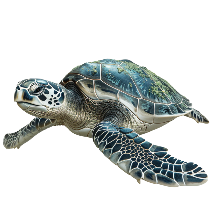 a green sea turtle on a white background