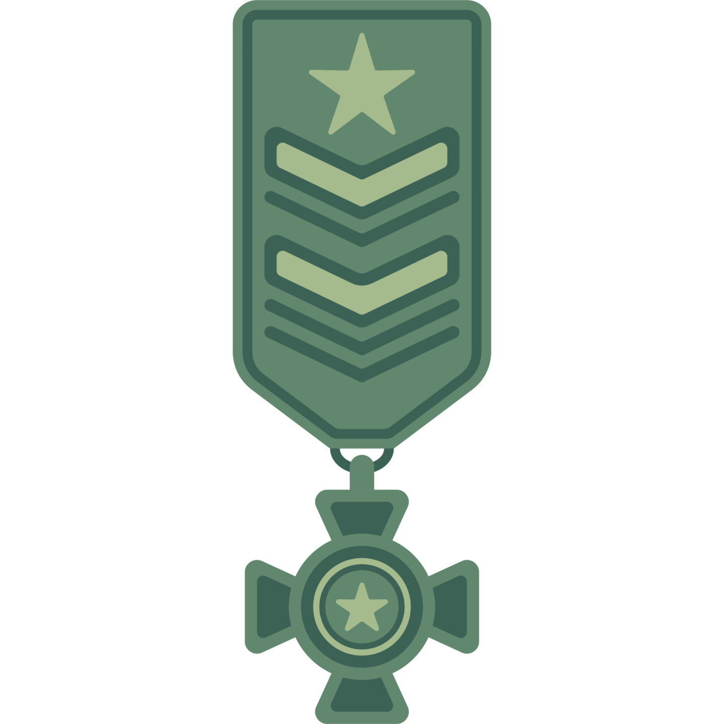 a green medal with a star on it
