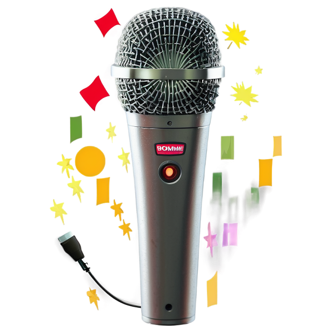 a microphone on a white background with stars around it
