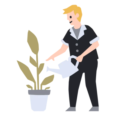 an illustration of a man watering a plant