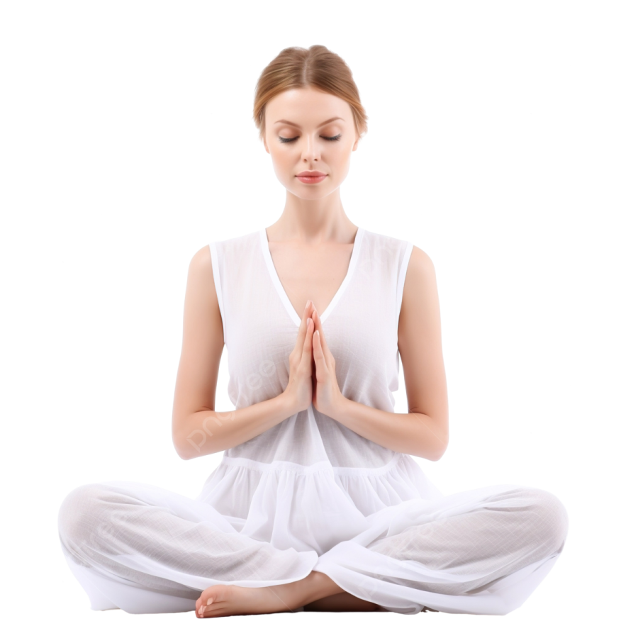 a woman is sitting in the lotus position