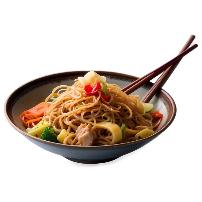 a bowl filled with noodles and vegetables