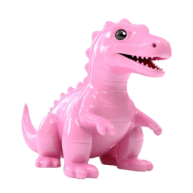 a pink dinosaur toy sitting on a white background