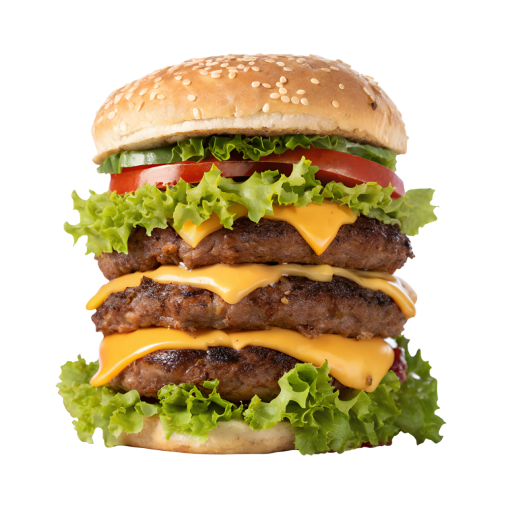 a hamburger with cheese, tomato and lete