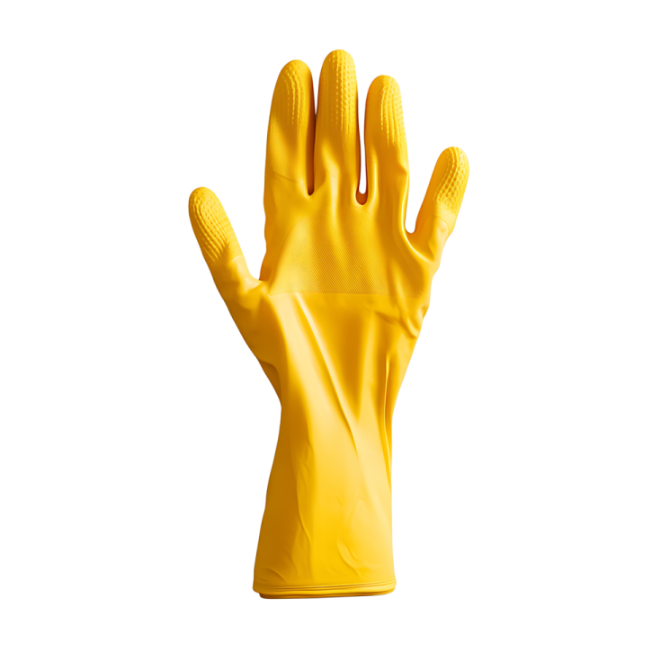a pair of yellow gloves on a white background