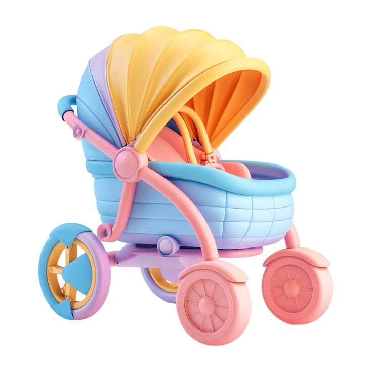 a toy stroller with a baby in it