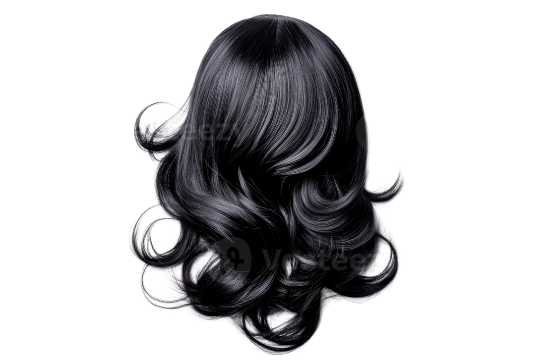 a woman with long black hair on a white background
